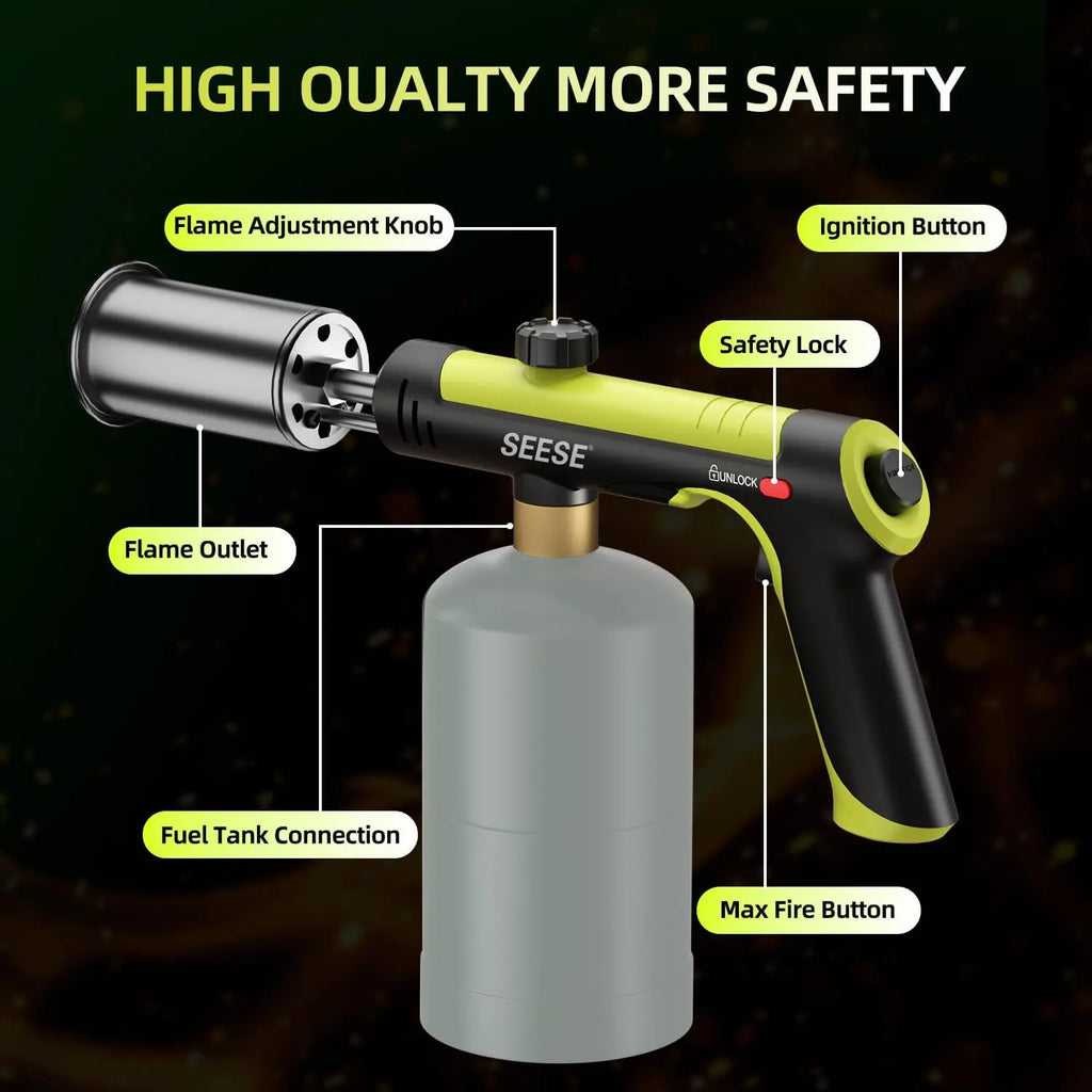 【Dealsforyoudays】Seese Powerful Propane Torch(Propane Tank Not Included),With One-Touch Max Fire Button and Safety Lock, Adjustable Blow Torch for Sous Vide Searing Steak, Bbq,Fireplace,Charcoal Wood