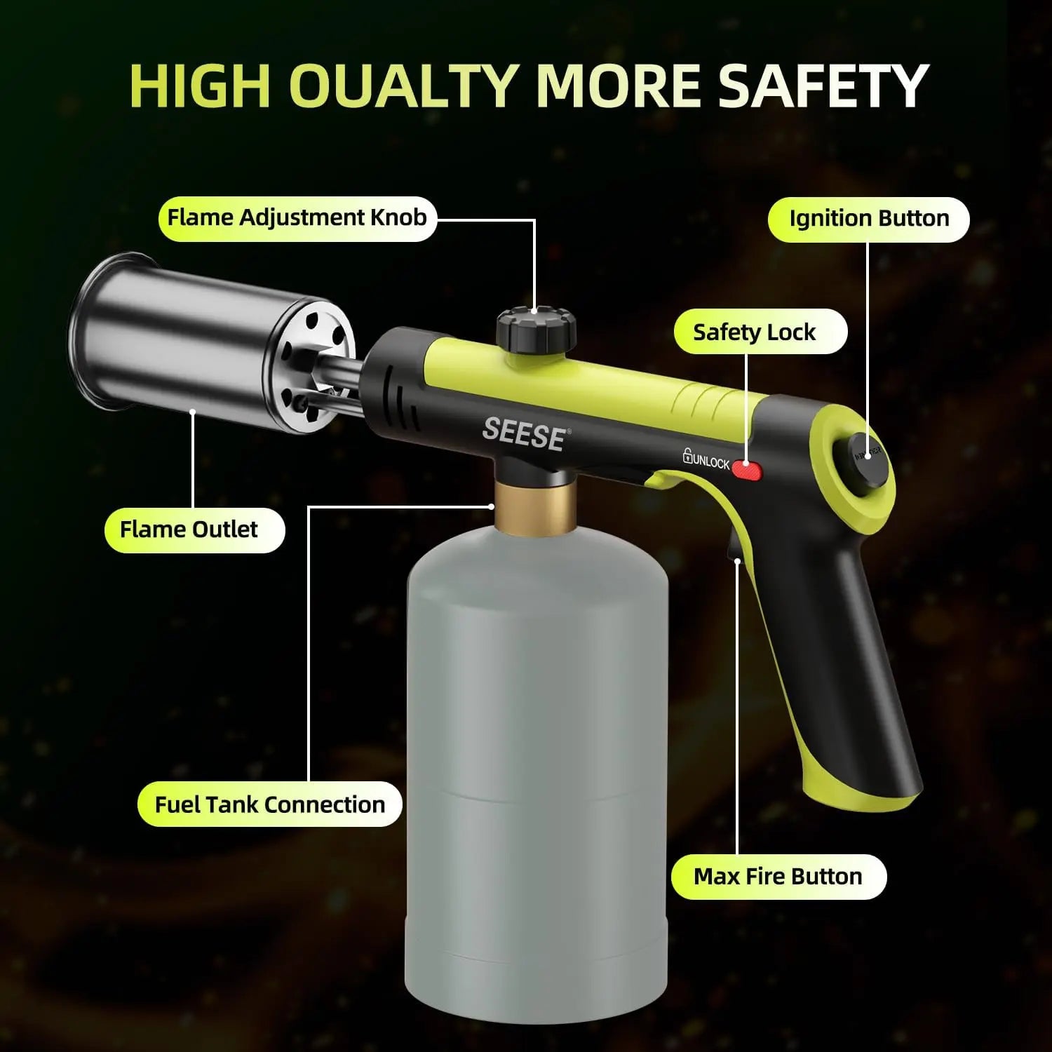【Dealsforyoudays】Seese Powerful Propane Torch(Propane Tank Not Included),With One-Touch Max Fire Button and Safety Lock, Adjustable Blow Torch for Sous Vide Searing Steak, Bbq,Fireplace,Charcoal Wood