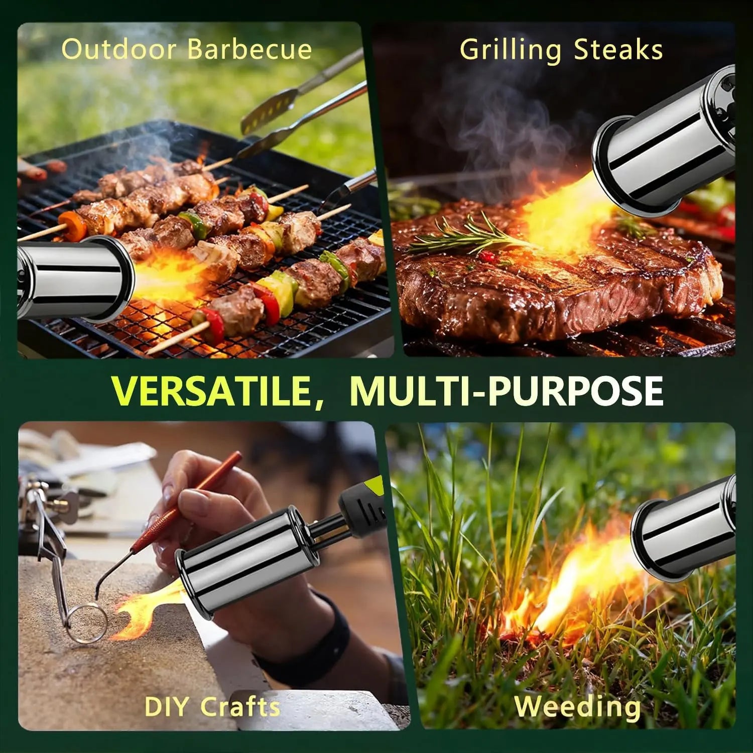 【Dealsforyoudays】Seese Powerful Propane Torch(Propane Tank Not Included),With One-Touch Max Fire Button and Safety Lock, Adjustable Blow Torch for Sous Vide Searing Steak, Bbq,Fireplace,Charcoal Wood