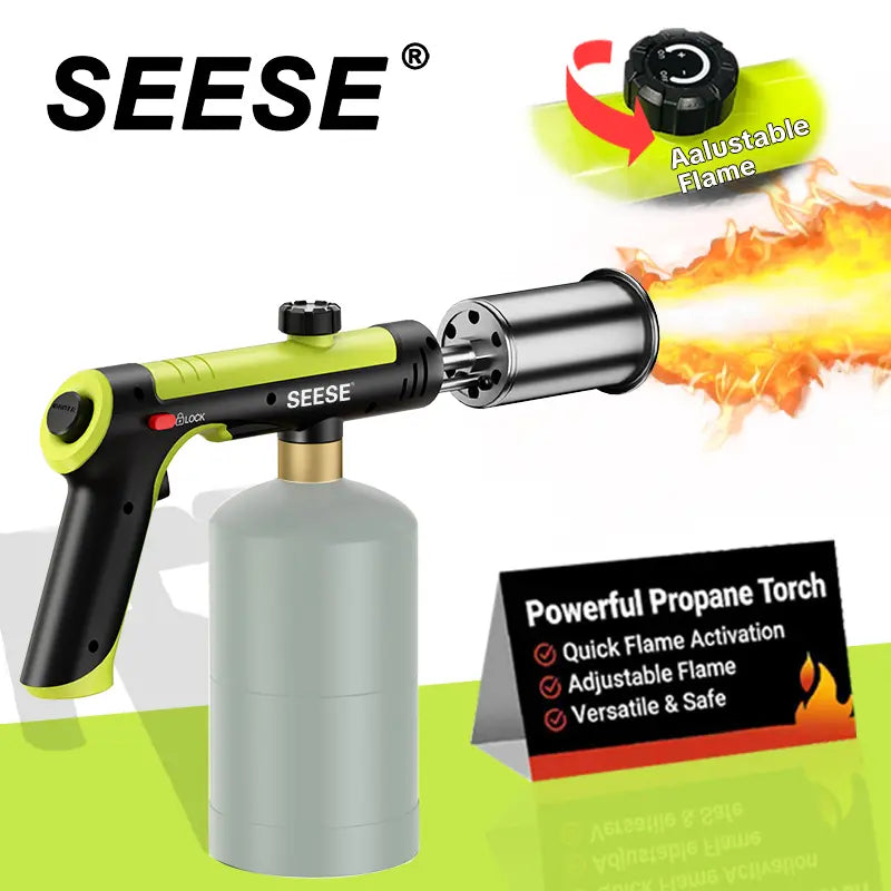 【Dealsforyoudays】Seese Powerful Propane Torch(Propane Tank Not Included),With One-Touch Max Fire Button and Safety Lock, Adjustable Blow Torch for Sous Vide Searing Steak, Bbq,Fireplace,Charcoal Wood