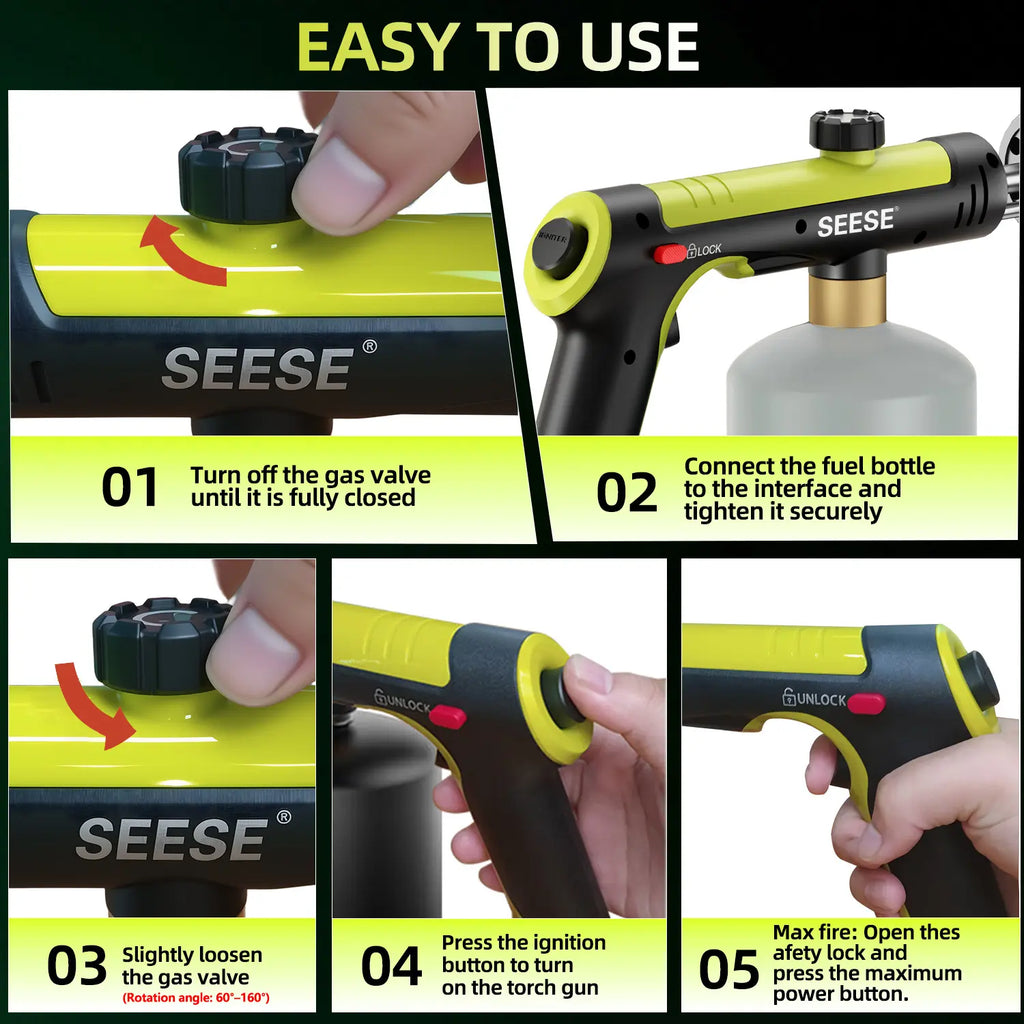 【Dealsforyoudays】Seese Powerful Propane Torch(Propane Tank Not Included),With One-Touch Max Fire Button and Safety Lock, Adjustable Blow Torch for Sous Vide Searing Steak, Bbq,Fireplace,Charcoal Wood