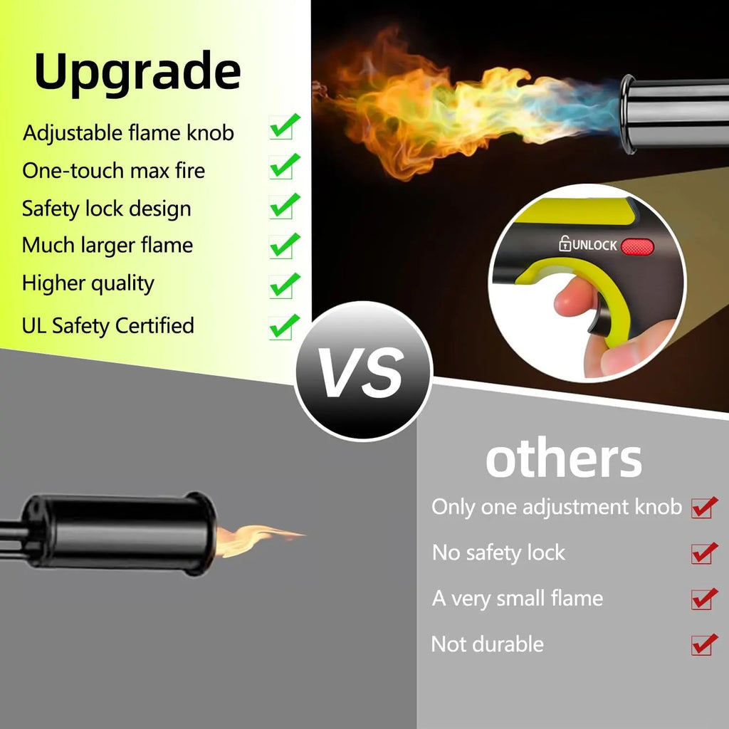 【Dealsforyoudays】Seese Powerful Propane Torch(Propane Tank Not Included),With One-Touch Max Fire Button and Safety Lock, Adjustable Blow Torch for Sous Vide Searing Steak, Bbq,Fireplace,Charcoal Wood