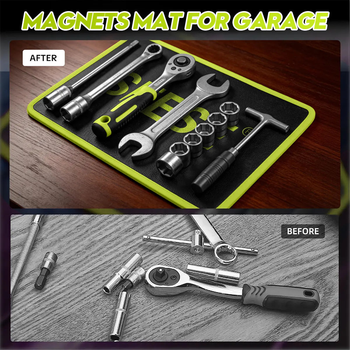 【Dealsforyoudays】Seese 3PC Flexible Magnetic Tool Mat & Tray Holder - Magnetic Tool Tray, Flexible Magnetic Mat, PVC & Non-Slip for Garage Workshop, Auto Repair Tools Fathersdaygiftideas Fathersdaygift